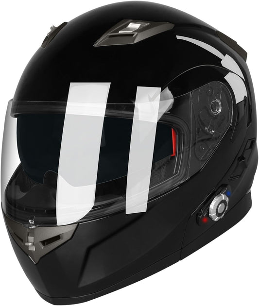 FreedConn BM2-S Bluetooth Motorcycle Helmet, Flip-Up Modular Motorbike Helmet, 500M Connectivity for 2-3 Riders, Voice Dial, Hands-Free Call, MP3, FM, DOT Certified ( X-Large, Gloss Black)