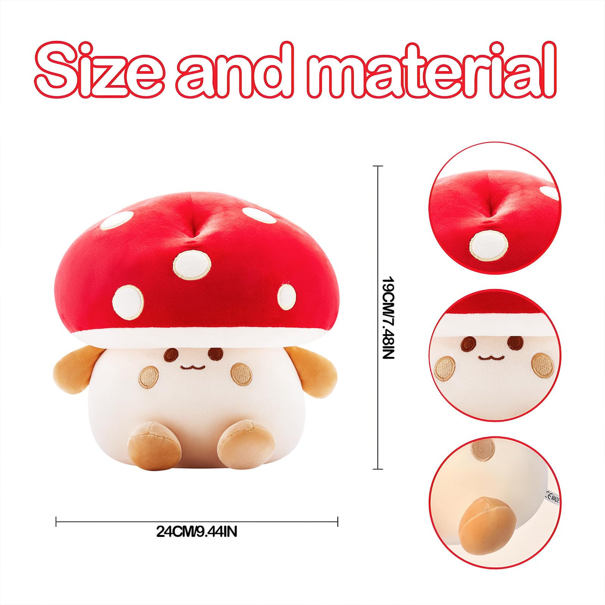 Nuokin Mushroom Plush Toys 12 inch Cute Stuffed Mushroom Pillow Stuffed Toy Birthday Present Home Decor Halloween for Kids (Small red)