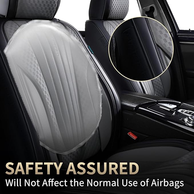 FLORICH Car Seat Covers, Premium Leatherette Car Seat Covers Full Set, Automotive Vehicle Seat Cushions Front Seats and Back, Waterproof Seat Protectors for Sedans Cars SUV Trucks, Black&Gray