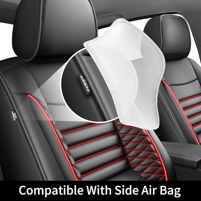 Fit Santa Fe Car Seat Covers for Hyundai Santa Fe 2007-2025 2026 - Upgraded Premium Waterproof & Breathable Leather, Airbag Compatible, All-Weather Seat Cushion Protector(2 Front/Black+Red)