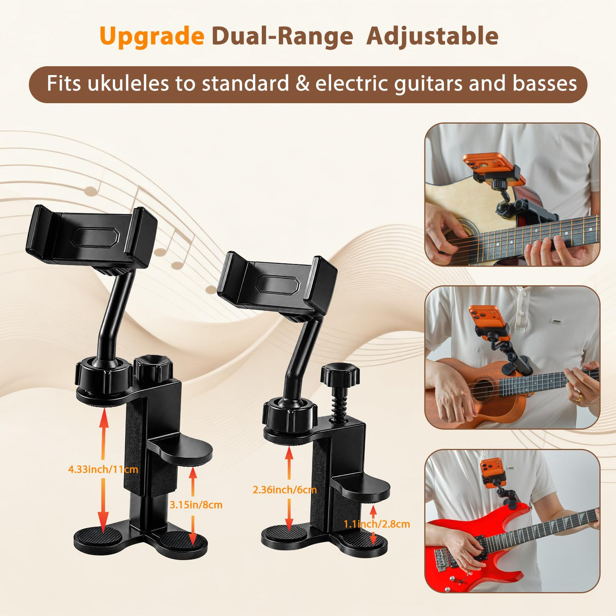 Guitar Phone Holder for Acoustic, Electric Guitar, Bass, Ukulele