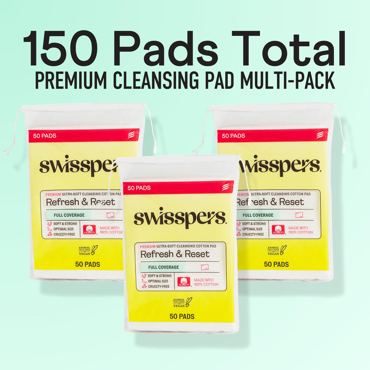 Swisspers Refresh and Reset Facial Cleansing Cotton Pads (Pack of 3)