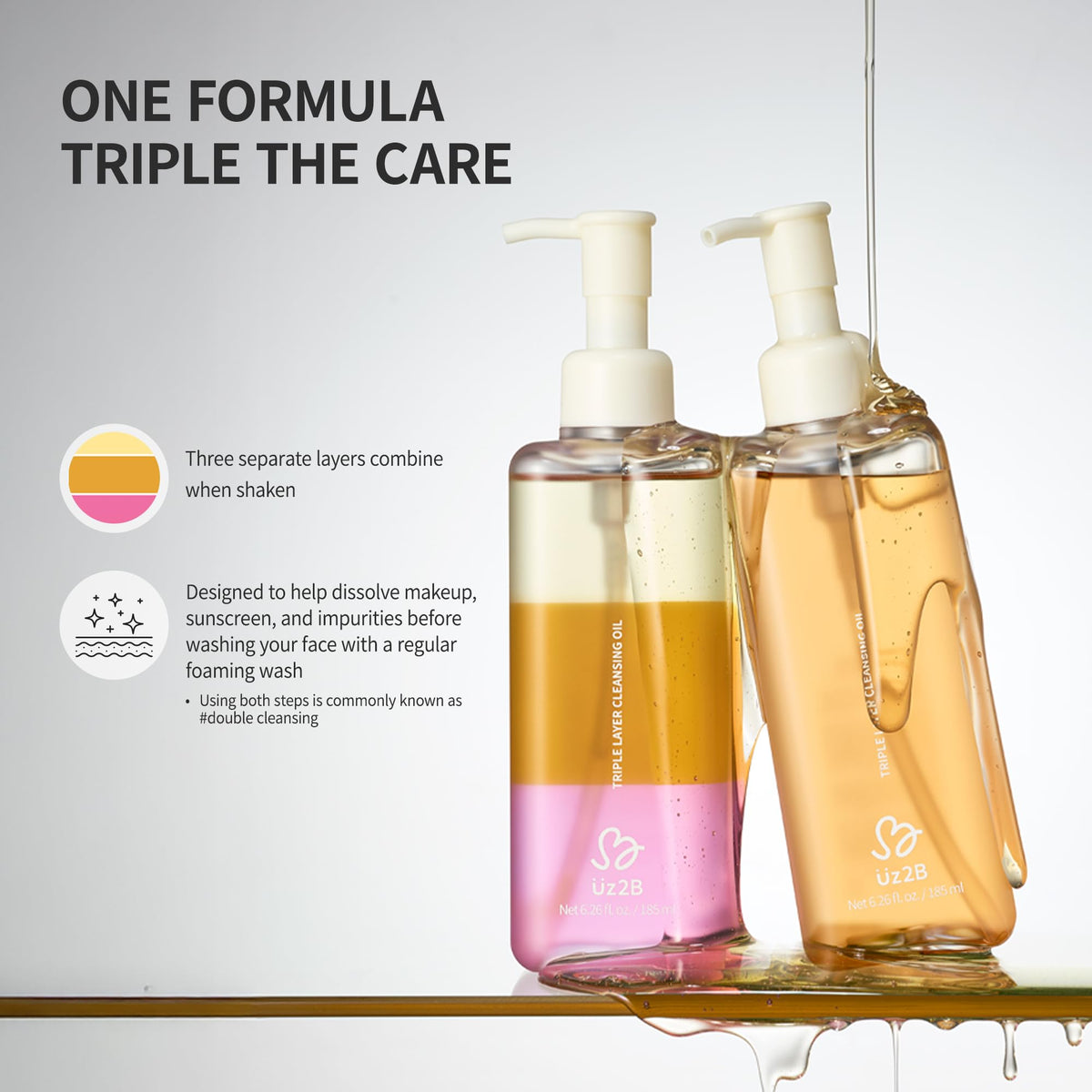 UZ2B Triple Layer Cleansing Oil | Makeup Remover | 185 ml / 6.26 fl. Oz.