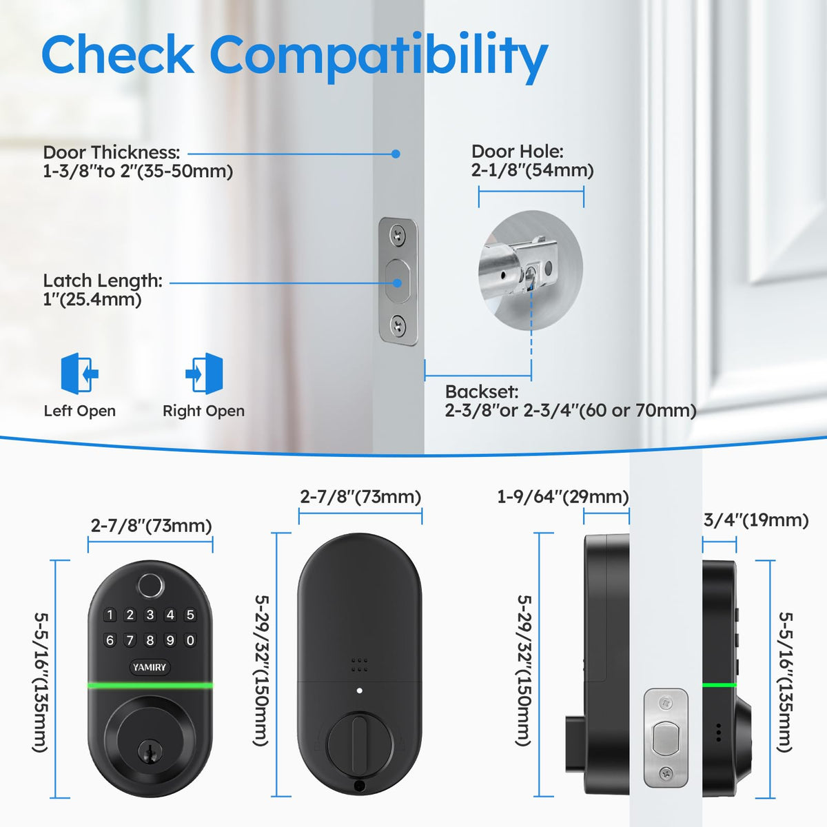 Yamiry Electronic Keypad Deadbolt, Fingerprint Door Lock,Keyless Entry Digital Lock for Front Door, Smart Deadbolt,Easy Installation