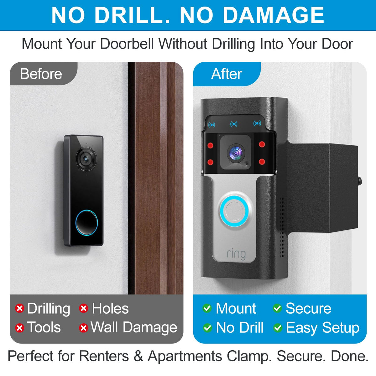 Homalor Ring Doorbell Mount, Anti-Theft, No Drill, Renter Friendly