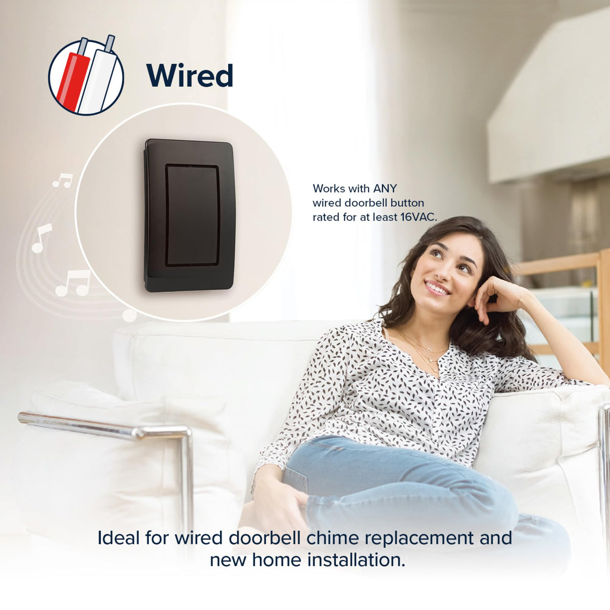 Heath Zenith Wired Mechanical Doorbell Chime Kit, 2-Melody Ding-Dong or Ding, Lighted Push Button, Black Plastic, Hardwired, 85dB, 18000204