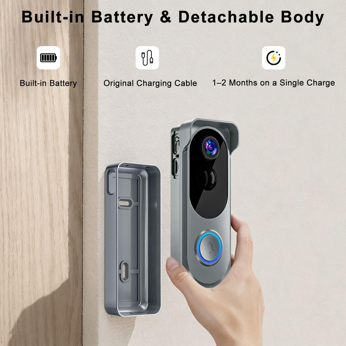 Doorbell Camera Wireless No subscription Required, 2K HD Battery Powered Smart Video Doorbell with Chime, Wide Angle, Motion Alerts&Two‑Way Talk, Night Vision, Compatible with Alexa ,2.4G WIFI Only