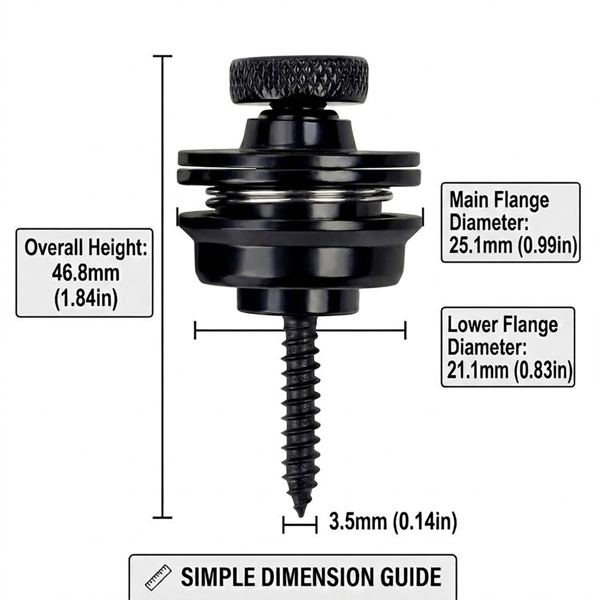 Guitar Strap Locks 2 Pack, Heavy Duty Zinc Alloy Quick Release Strap Buttons, Anti-Slip Mushroom Head Security Locking System for Metal Fasteners for Electric, Acoustic, Bass Guitars Black