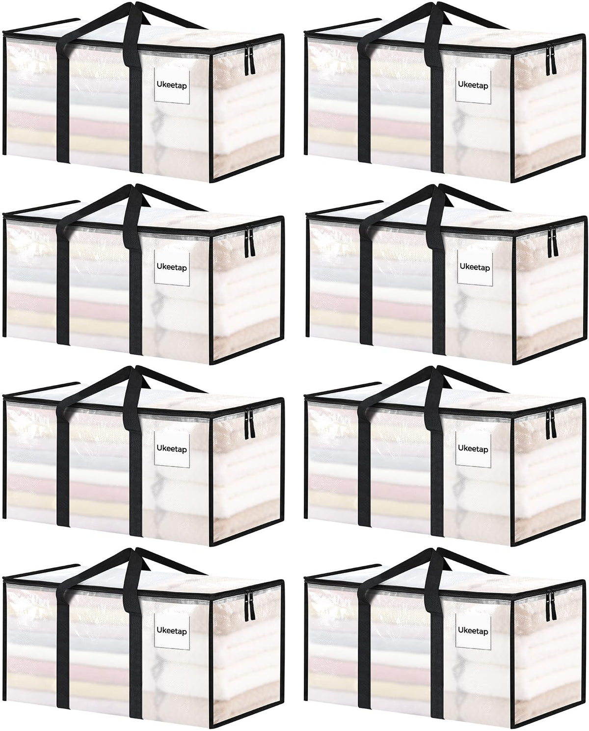 ukeetap 8 Pack Extra Large Clothes Storage Bins with Lids, Clear