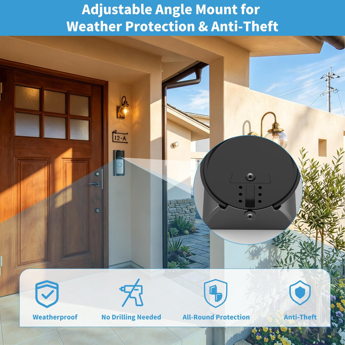 360° Adjustable Ring Doorbell Angle Mount for 2026 Newest Battery Doorbell/Plus/Pro (2nd Gen), No-Drill Adhesive Corner Wedge Kit with Rain Cover, Anti-Theft Video Doorbell Kits for Houses Apartments