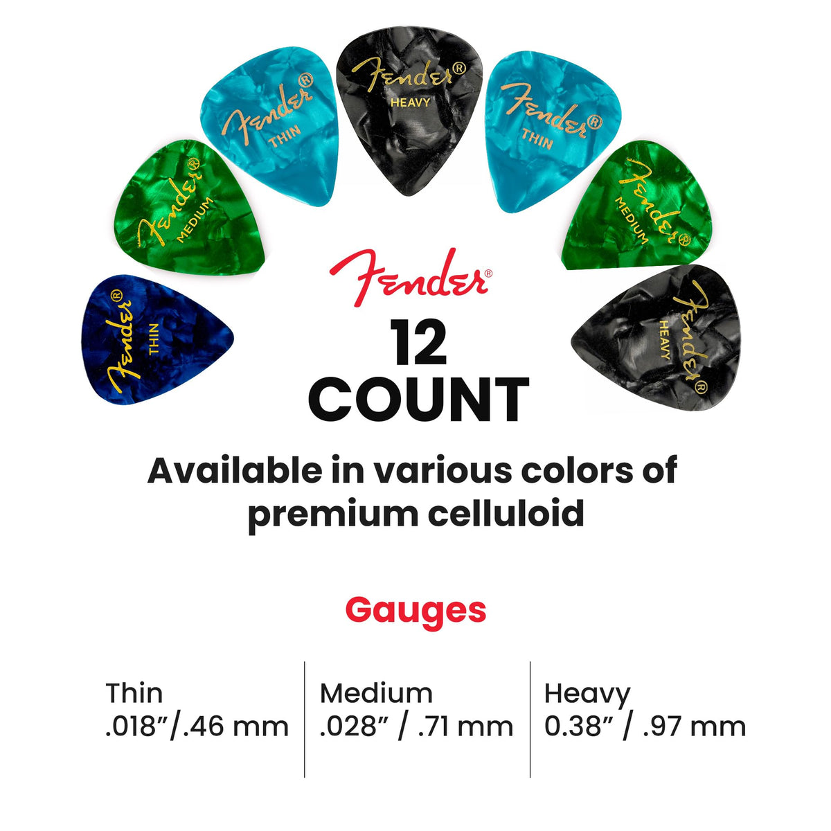 Fender Premium Picks Sampler - 12 Pack Includes Thin, Medium & Heavy Gauges (Austin Bazaar Exclusive)