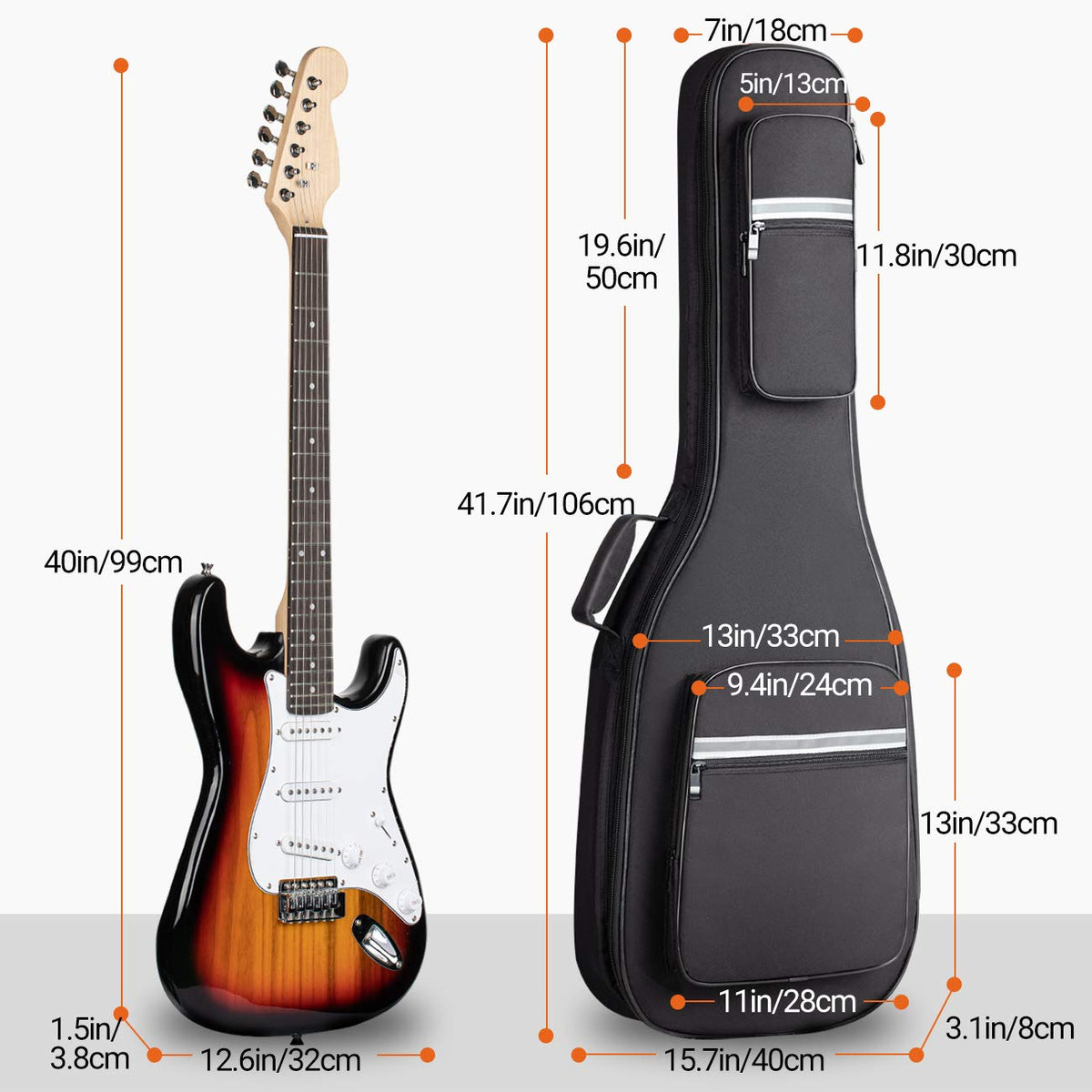 CAHAYA Electric Guitar Case Padded - Gig Bag Soft Backpack with Large Pocket 0.5in Thick Padding with Reflective Bands Adjustable Straps