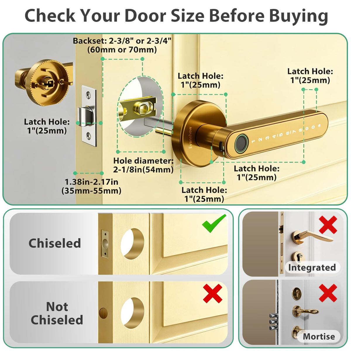 Smart Fingerprint Door Lock Keyless Entry Door Lock for Front Door -Gold