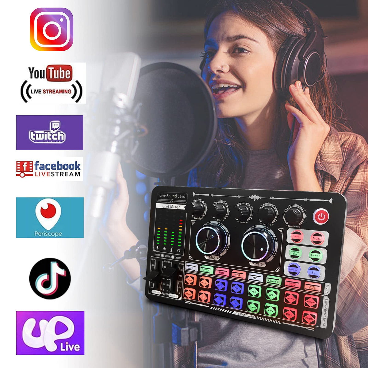 KILOGOGRAPH Podcast Sound Board - Music DJ Mixer Board, Sound Card F999