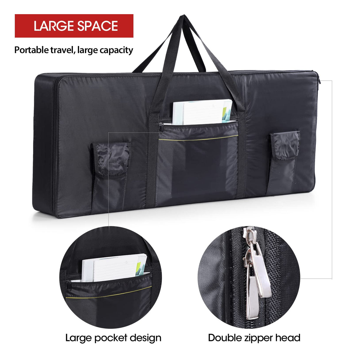 Monkeysell 61 Key Keyboard Bag 3 Storage Pockets 420D Oxford cloth