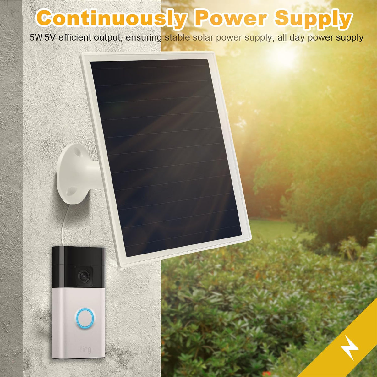 Solar Panel Charger for Ri ng doorbell Camera, Compatible with Ring Video Doorbell 3/3+/4, Battery Video Doorbell Plus, Not for Ring Video Doorbell 2, Waterproof, 5W Fast Charging (1Pack)