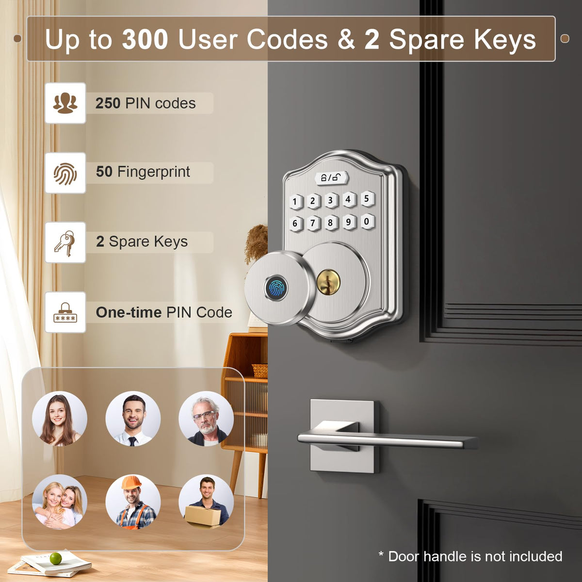 52HZ Fingerprint Door Lock, Keyless Entry Door Lock with Code