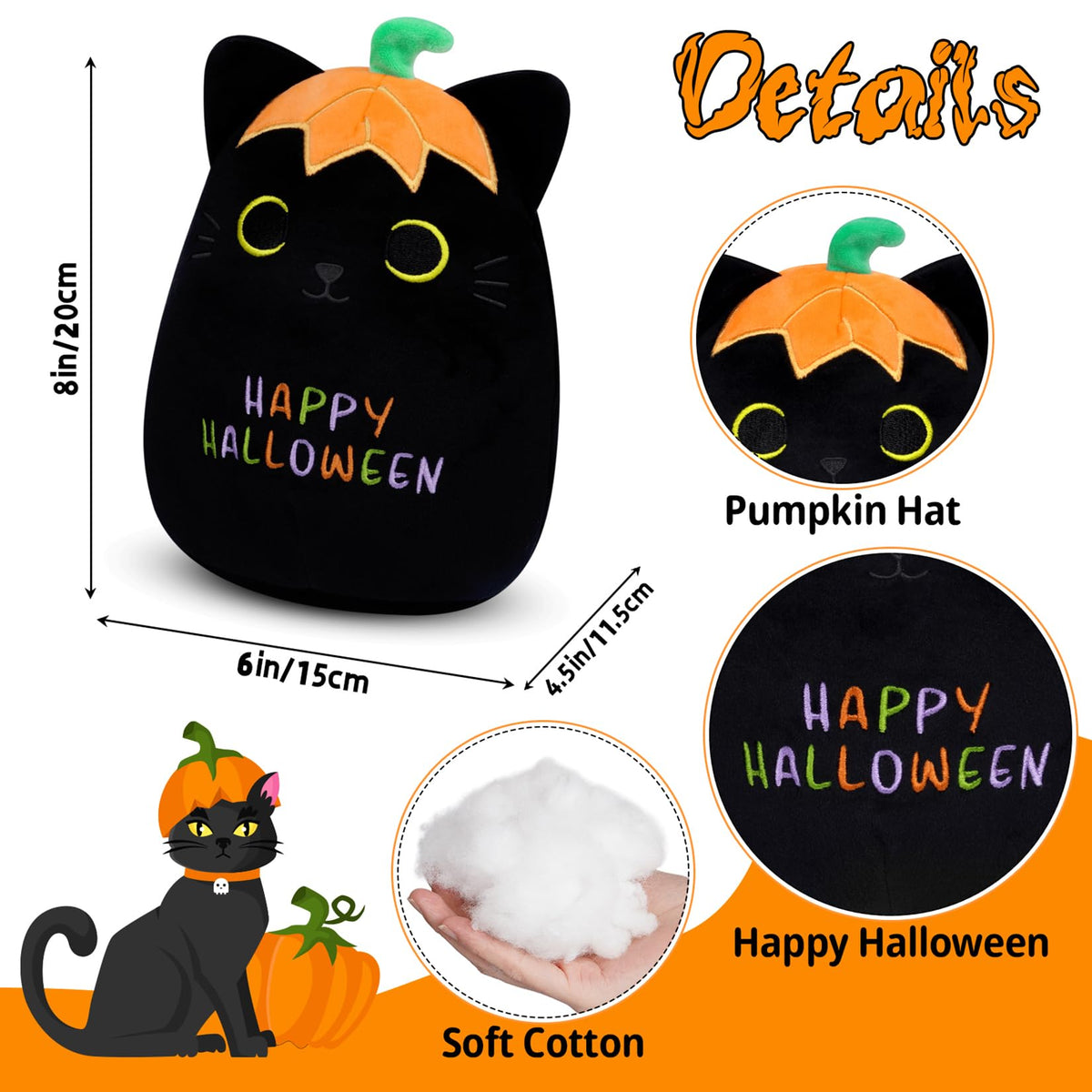 Leokawin Halloween Stuffed Animal - Black Cat Plush