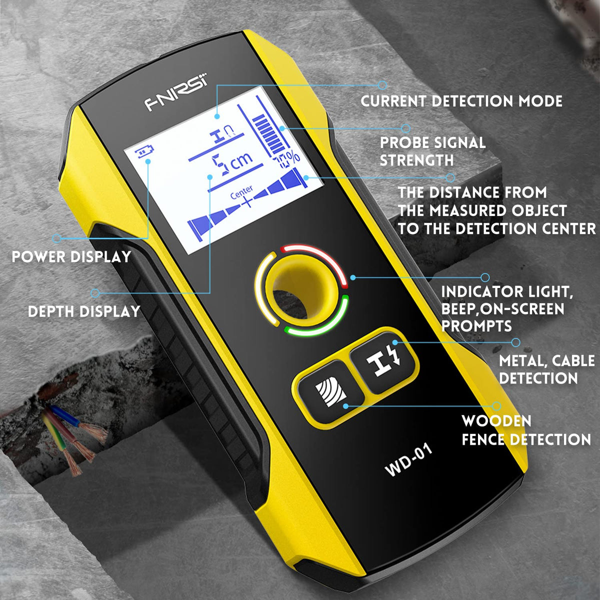 FNIRSI WD-01 6 in 1 Rechargeable Stud Finder Wall Scanner, Positioning Hole