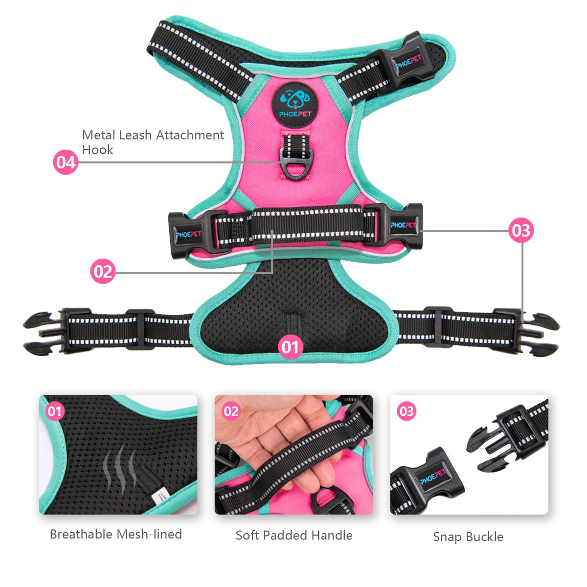 PHOEPET Upgraded No Pull Dog Harness, Reflective Adjustable Vest