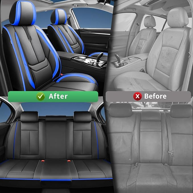 Fit HRV Car Seat Covers for Honda HR-V 2016-2024 2025 2026 - Upgraded Premium Waterproof & Breathable Leather, Airbag Compatible, All-Weather Seat Cushion Protector (Full Set,Black-Blue)