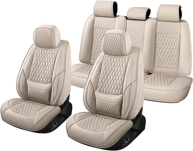 Car Seat Covers Full Set Custom Fit for Buick Envista 2024-2026 - Premium Faux Leather with Lumbar Support | Breathable, Waterproof, Anti-Slip, Durable (Beige,Full Set)