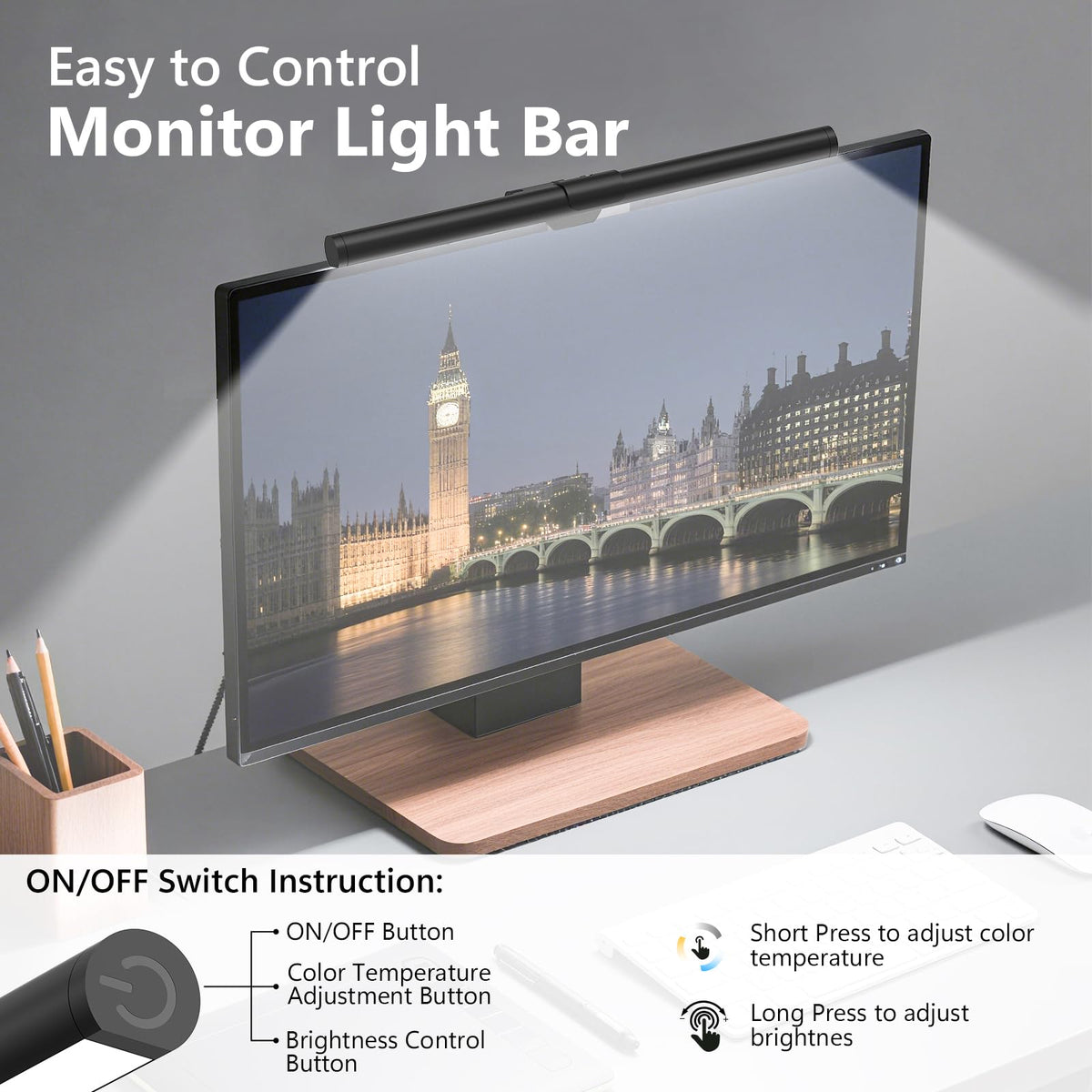 Samphon Monitor Light Bar, Eye-Care USB Reading Mnitor lamp, 11.8'' LED Computer Lights with Ultrawide Lighting, 3 Color Temperature Dimmable Desk Light for Home Office Gaming