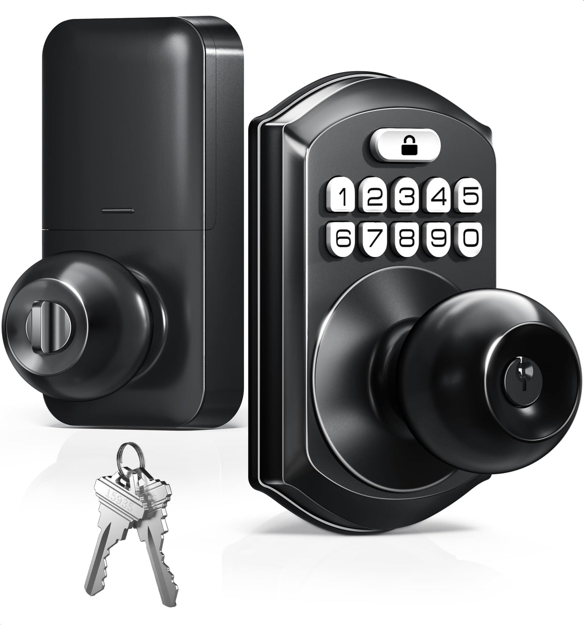 TEEHO TE003 Keypad Door Knob Lock, Keyless Entry Door Handle, Matte Black