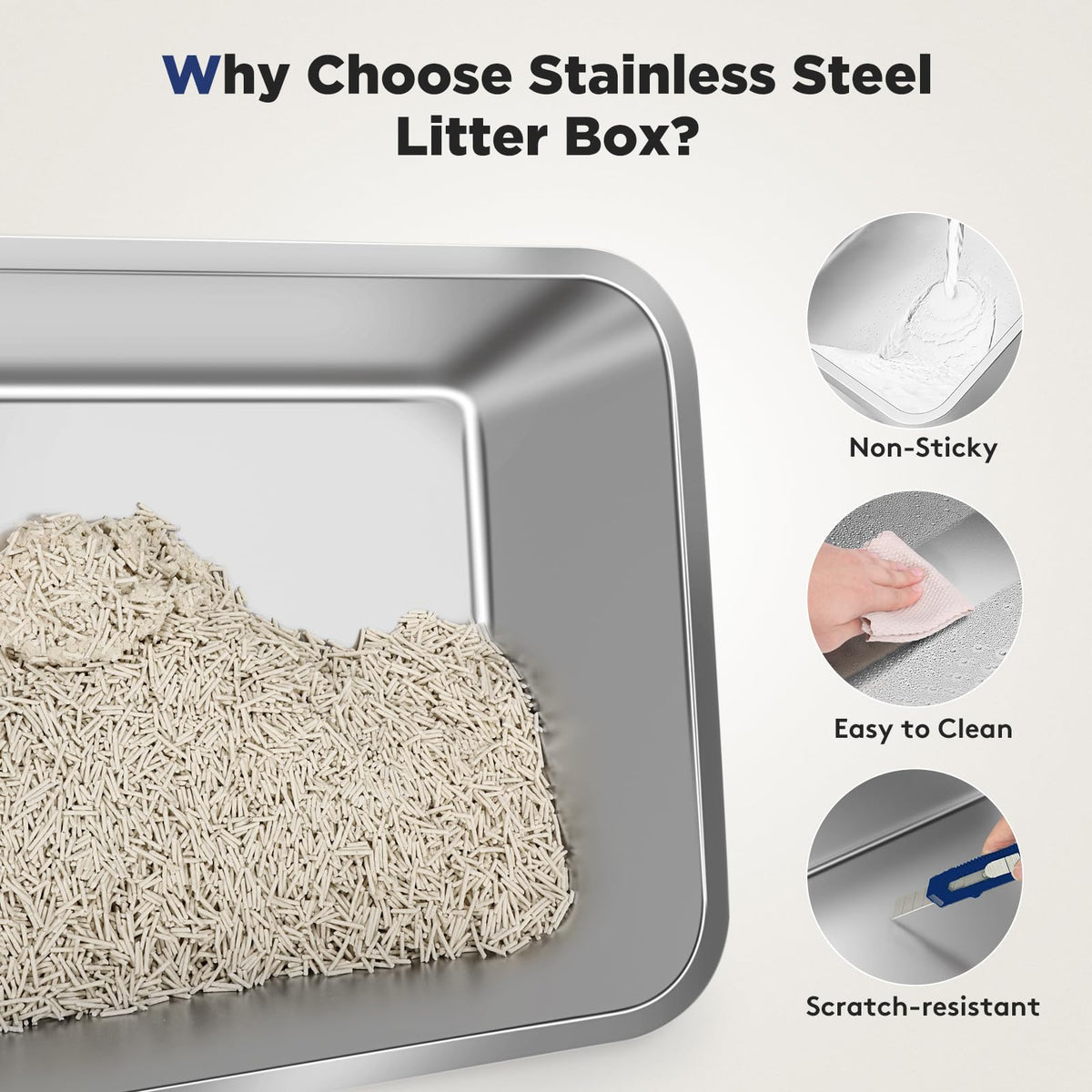 FURTIME Stainless Steel Litter Box with Lid, Enclosed Metal Cat Litter Box