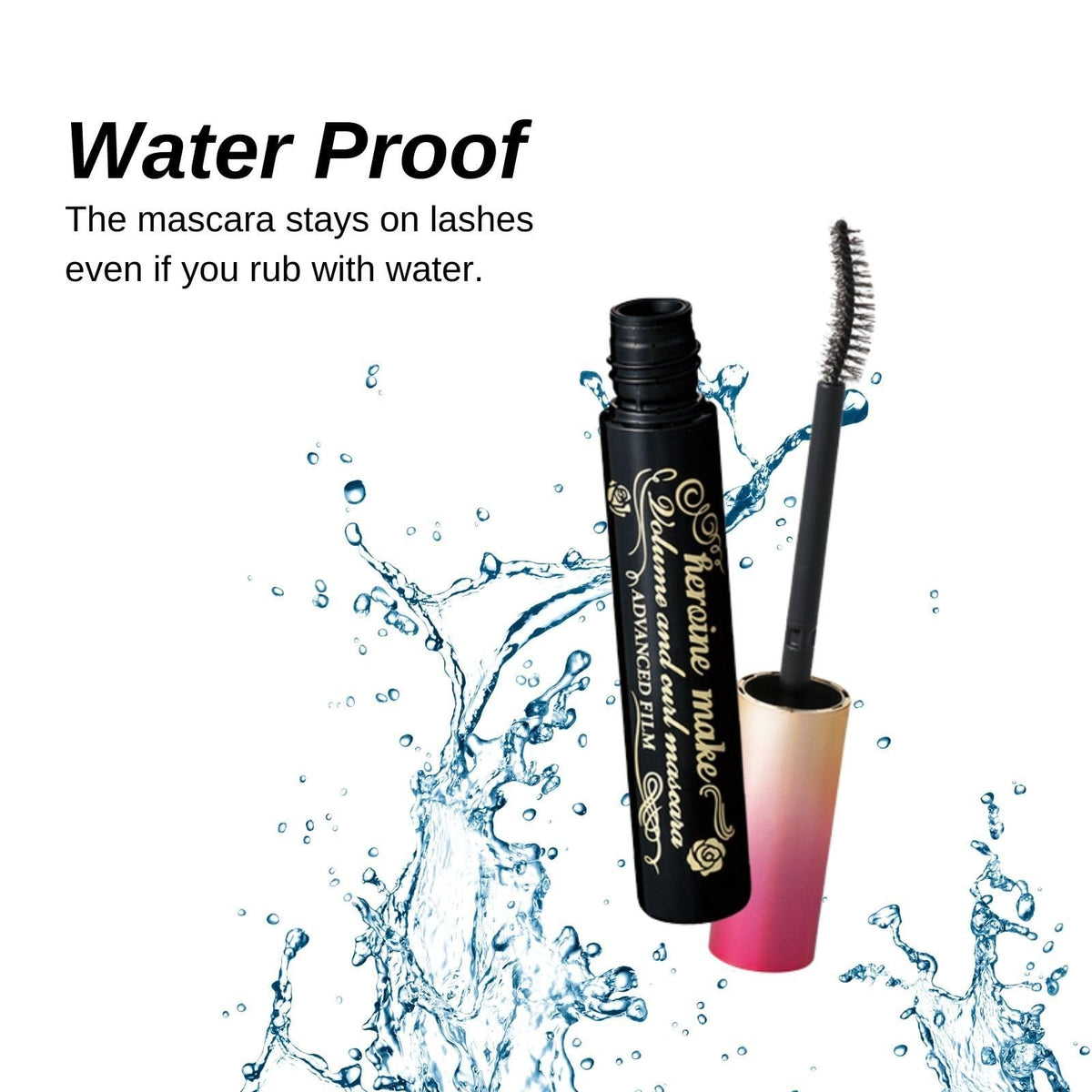 Heroine Make by KissMe Dense Volume Mascara Advanced Film + Eye Makeup Remover | Waterproof Mascara & Volumizing Lash Definition | Gentle Eye Makeup Remover for Sensitive Skin | Japanese Makeup