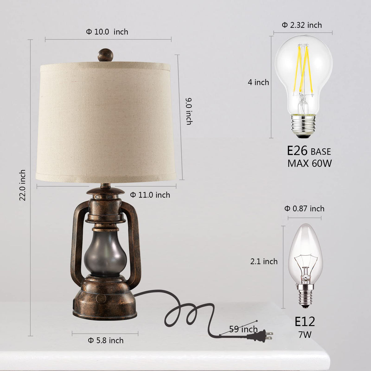 RORIANO Farmhouse Lantern Table Lamps for Living Room Set of 2 with USB C+A