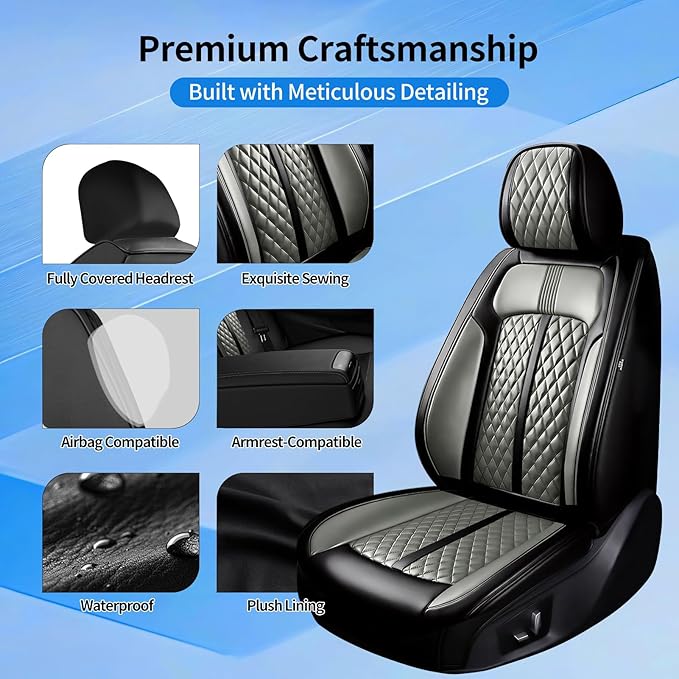 Fit Insight Car Seat Covers for Honda Insight 2010-2022 Premium Leather, Airbag Compatible, Scratch-Resistant, Waterproof All Weather Seat Protector, Airbag Compatible, Front Pair Black+Gray