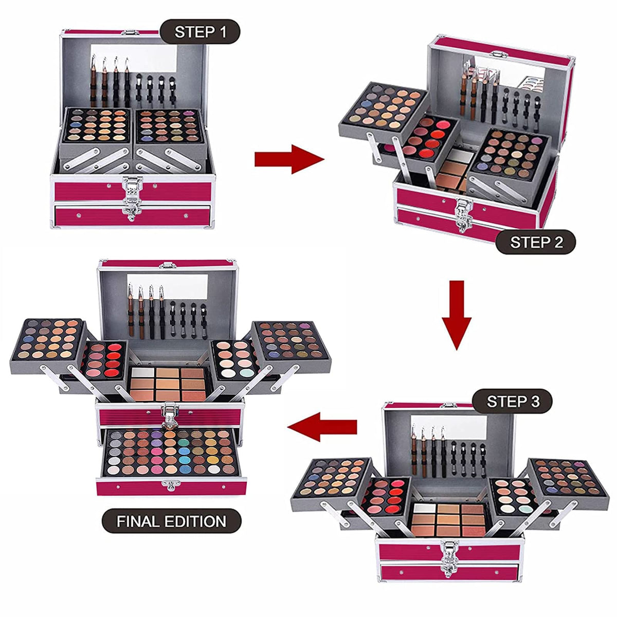UNIFULL 132 Color All In One Makeup Kit for Women & Girls, Professional Full Set Including Eyeshadow, Lipstick, Concealer, Lip Gloss, Eyeliner, Mascara, Makeup Brushes (006N1-Pink)