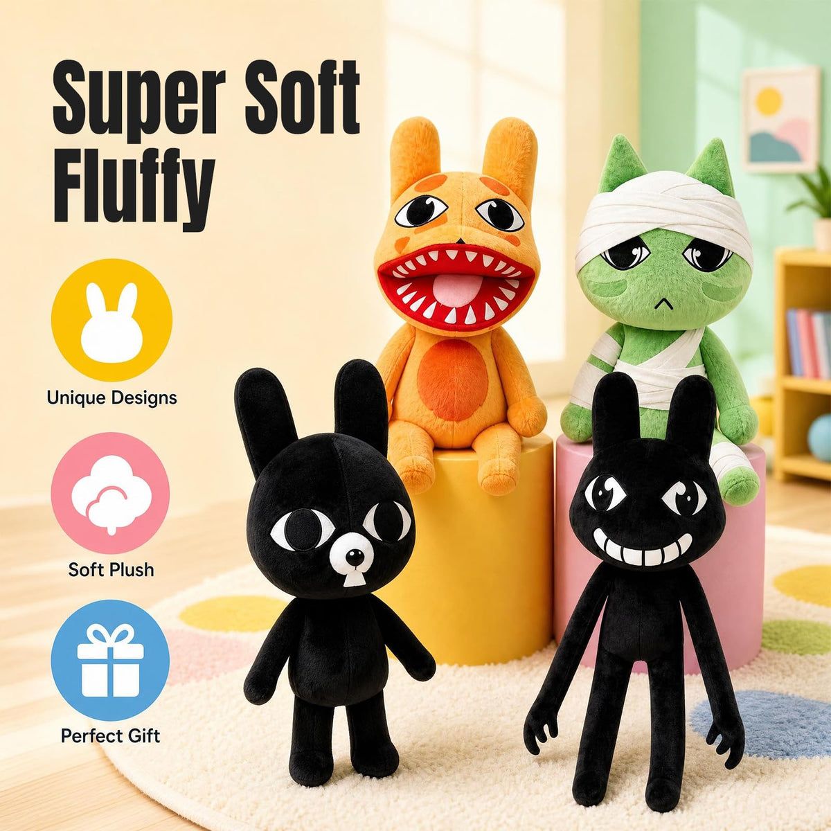 4Pack Animal Hospital Plush, Ratthew, Stalker, Intern, Smudge Horror Game Collectible Plushies, 11inch Soft Plush Toy for Game Fans
