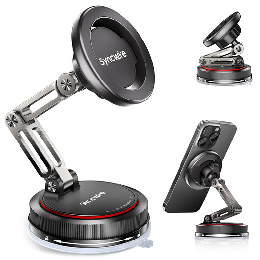 SYNCWIRE for MagSafe Car Mount [3-Axis] Nano Adhesive Gel + Strong Suction Cup Magnetic Phone Holder for Dashboard & Windshield, 360° Adjustable for iPhone 17 16 15 14 13 12, Samsung, Matte Black