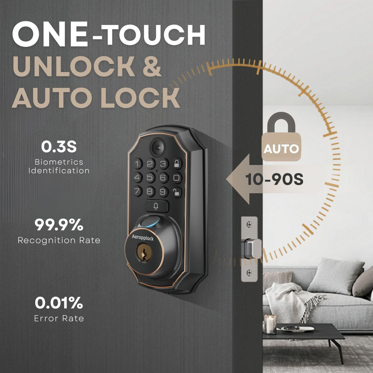 Aeropplock Fingerprint Door Lock Keyless Entry Door Lock Keypad Deadbolt Lock for Front Door Smart Lock App Control Easy Installation