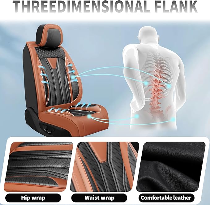 Fit Frontier Car Seat Covers Premium Leather for Nissan Frontier 2009-2025 2026. Waterproof， Breathable, Scratch-Resistant & All-Weather Seat Cushion Protector（Full Set,Brown&Black