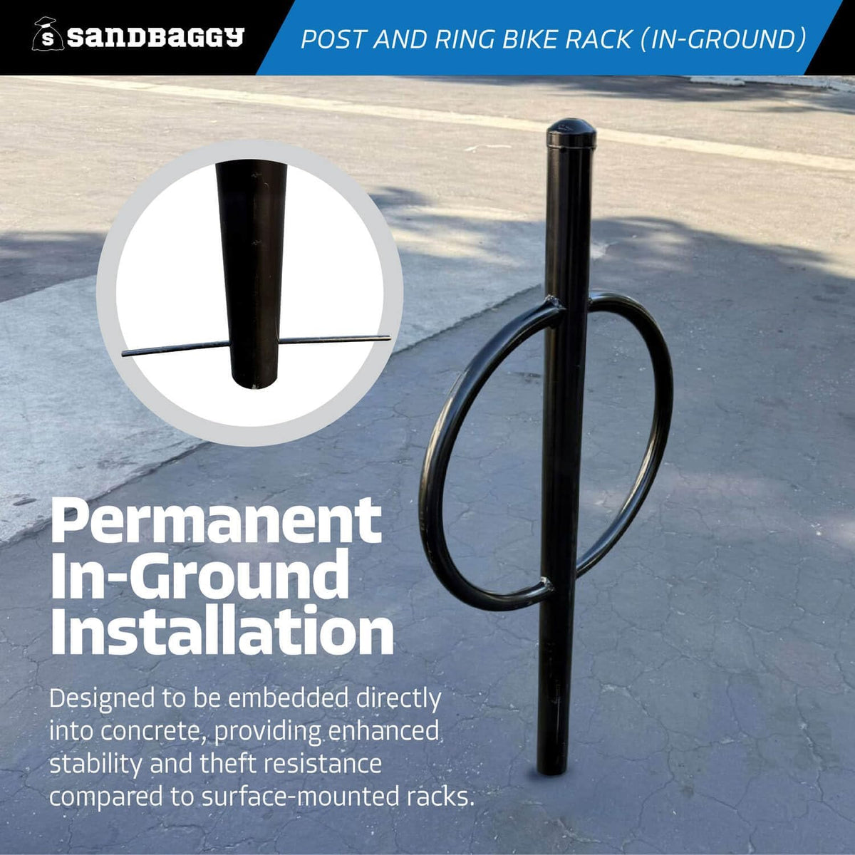 Sandbaggy Post and Ring Rack - In Ground - Commercial Outdoor Bike Parking & Storage Racks (Orange, 2)