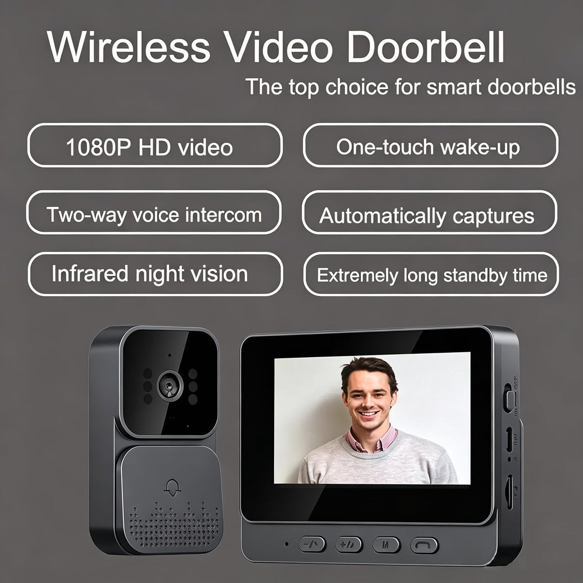 Wireless Doorbell Camera with Monitor, Video Doorbell with Display, Two-Way Audio,Night Vision,IP65 Waterproof for Outdoor, No APP, No WiFi, Comes with an 8GB Memory Card (M10)