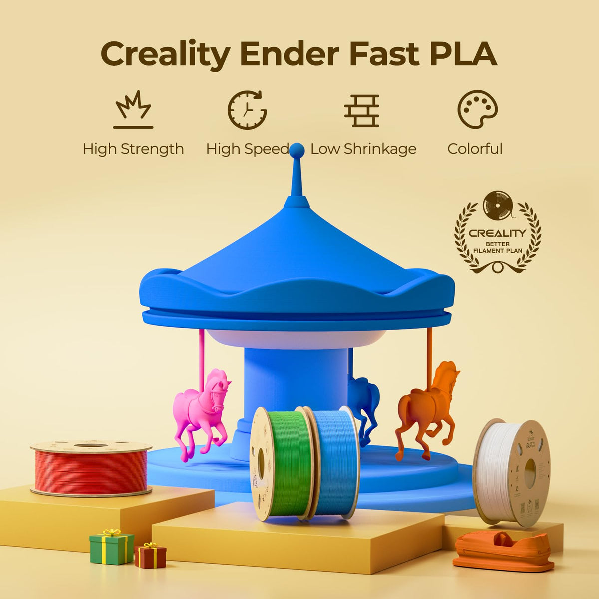 Creality PLA 3D Printer Filament, Black & Black, 2‑Pack, 2KG Total