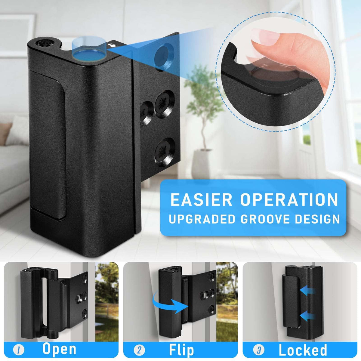 Steinwhale 3Pack Door Reinforcement Lock Home Security, Childproof Safety