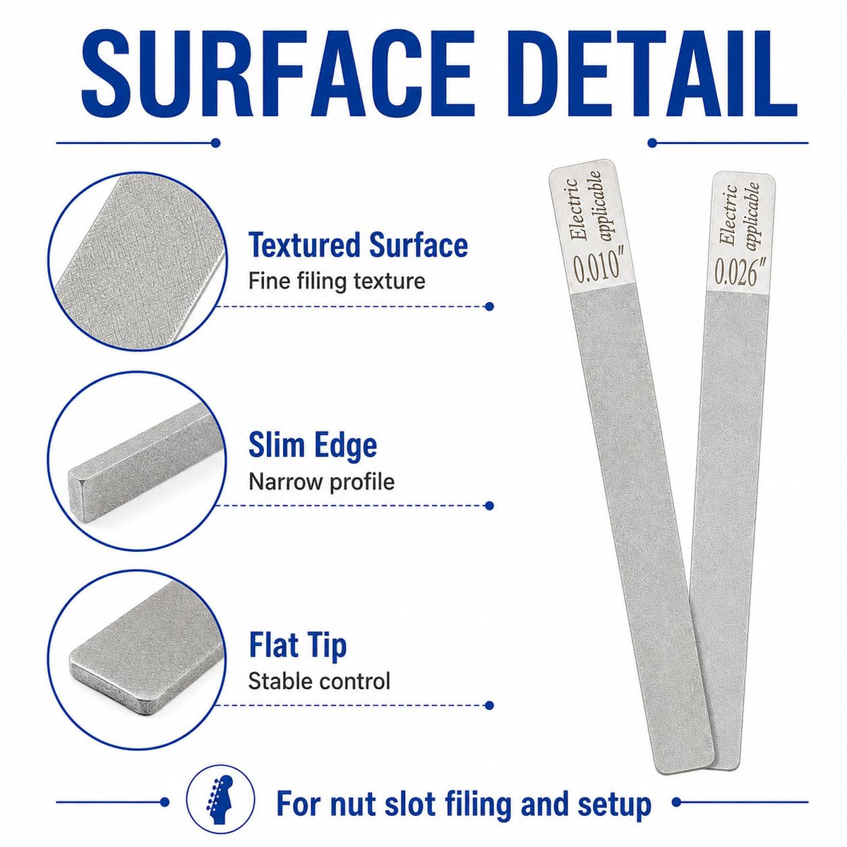6Pcs Guitar Nut Files Fret Crowning Slot Filing Tool Kit for Acoustic Guitar Electric Guitar Bass Ukulele, Stainless Steel Luthier Repair Tool Set (for electric 10-46)