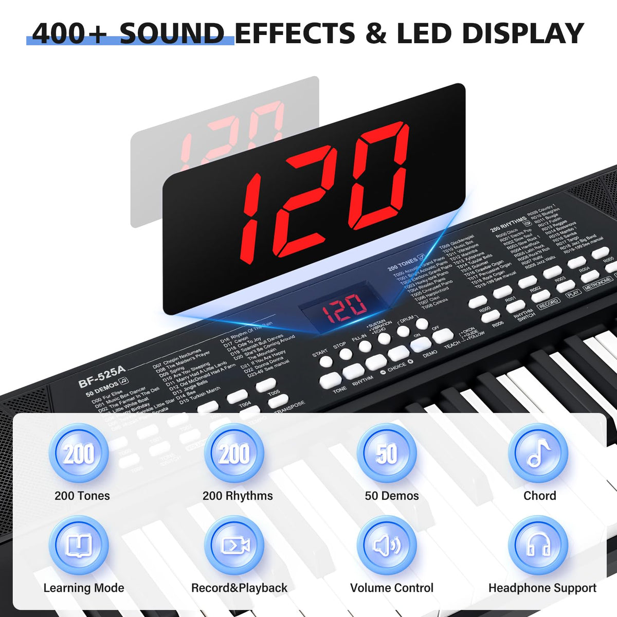 37 Keys Piano Keyboard for Beginners with Mic LED Screen 1200mAh Battery