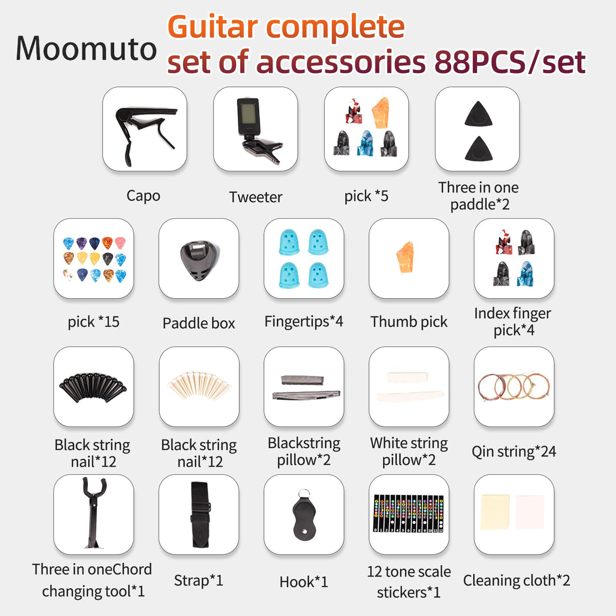 Moomuto 88PCS Acoustic Guitar Accessories Kit,All-in-One Starter Set