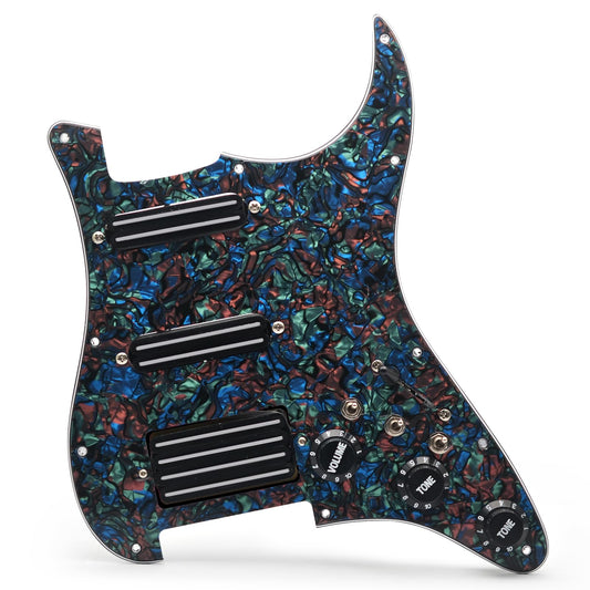 SSH-Coil Splitting Electric Guitar Pickguard Two Mini Humbucker + ONE 4 Coil Pickup High Output-(9K/9K/18K) Loaded Prewired Scratchplate (Abalone Pearl, SSH)