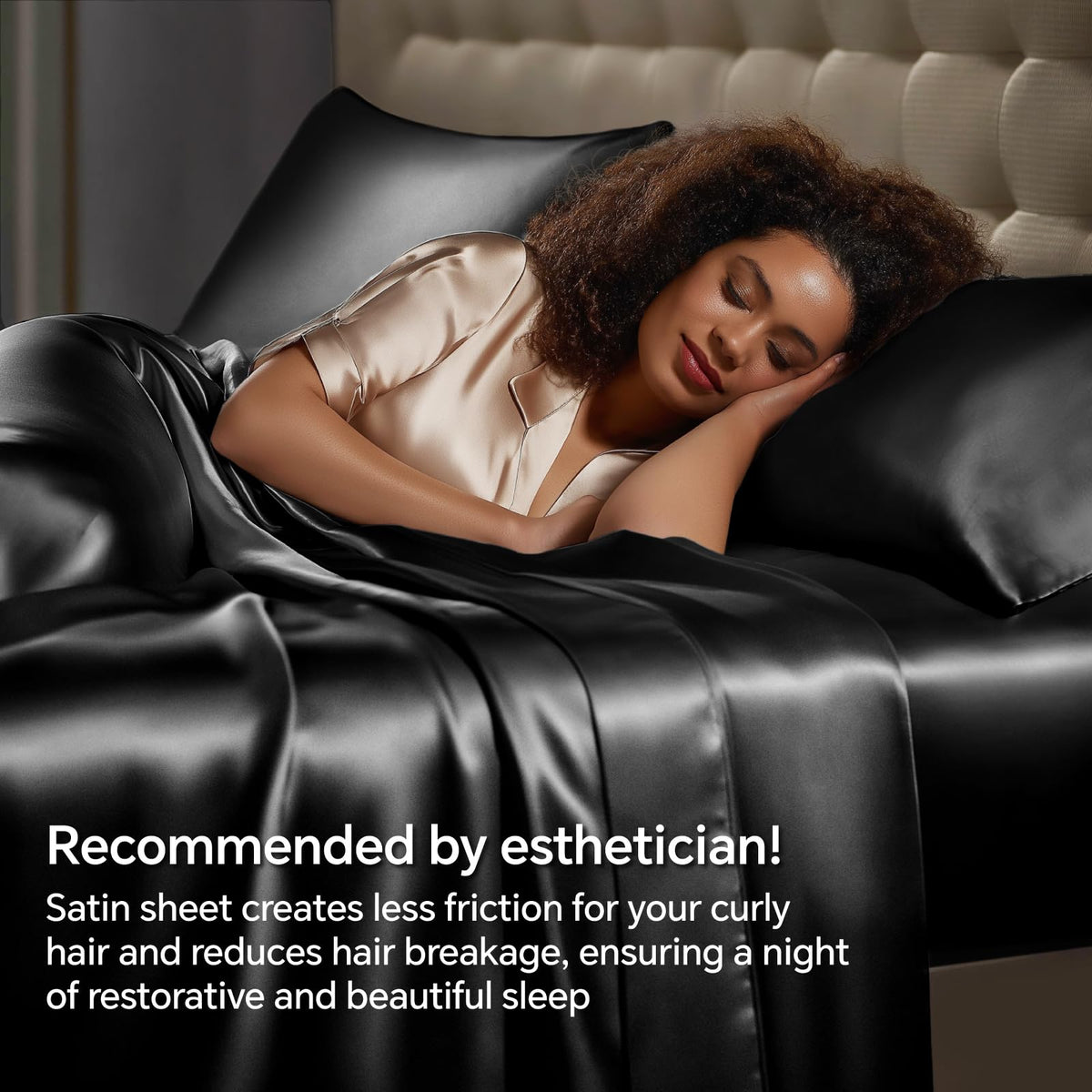 BEDELITE Satin Sheets Queen Size Bed Set, Black, 4 Pieces