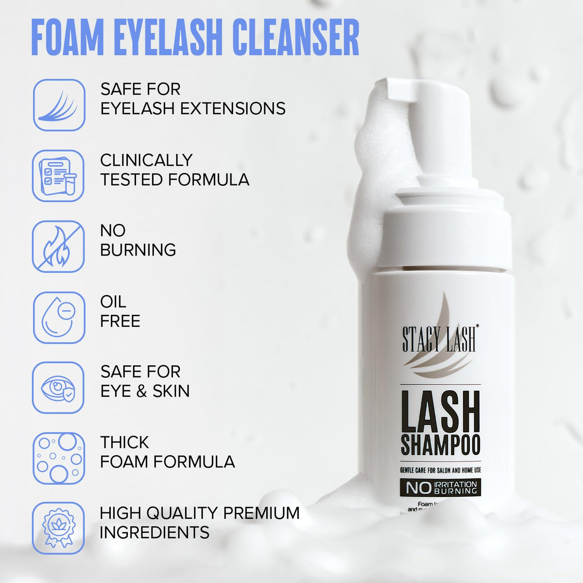 STACY LASH Eyelash Extension Shampoo + Brush / 1.69 fl.oz / 50ml / Korean Makeup Remover/Eyelid Foaming Cleanser/Wash for Extensions & Natural Lashes/Supplies for Professional & Home Use