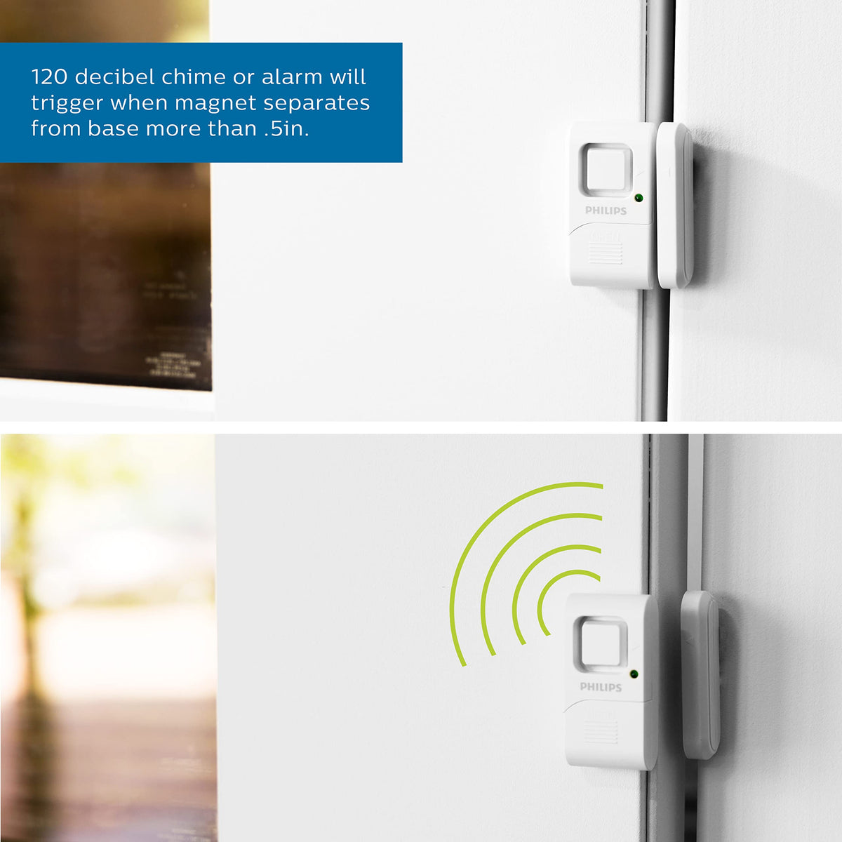 Philips Personal Security Window and Door Alarm, 4 Pack, Wireless Chime