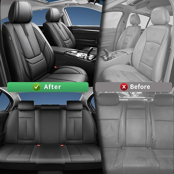 Fit CRV Car Seat Covers for Honda CR-V 2013-2024 2025 2026 -Upgraded Premium Waterproof & Breathable Leather, Airbag Compatible, All-Weather Seat Cushion Protector,2 Front/Black