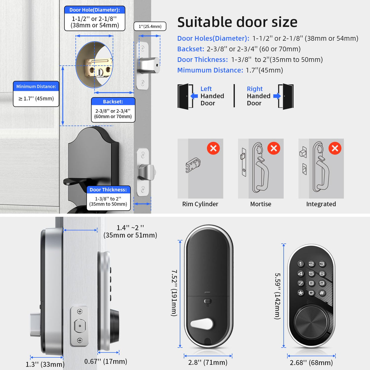 TEEHO TE341 Smart Keyless Entry Door Lock with App Control, Digital Keypad Bluetooth Electronic Deadbolt with Auto Lock, Easy Installation - Silver